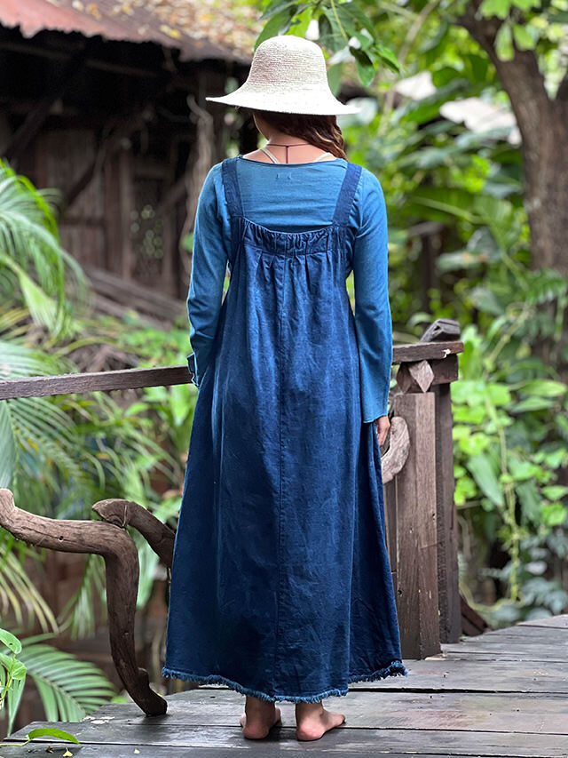 asana HEMP100% デニム風 サロペット ワンピース・草木染め【パヤカ