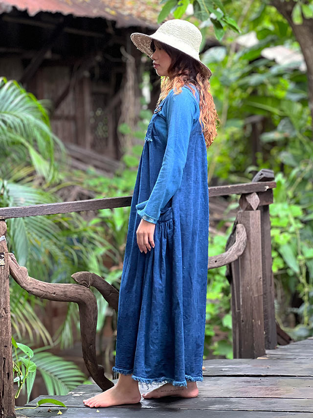 asana HEMP100% デニム風 サロペット ワンピース・草木染め【パヤカ