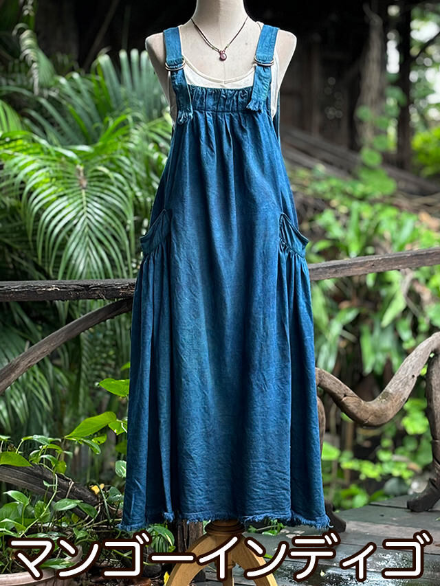 asana HEMP100% デニム風 サロペット ワンピース・草木染め【パヤカ