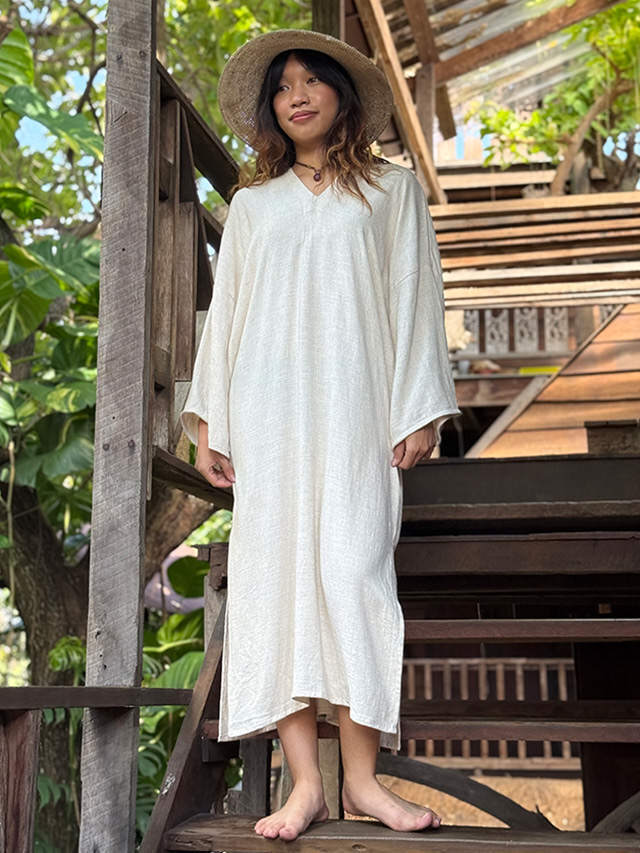KEI hayama PLUS リネン100% ワンピース　刺繍　半袖　ベージュ asana HEMP100% やわらか 貫頭衣 ワンピース・きなり【パヤカ