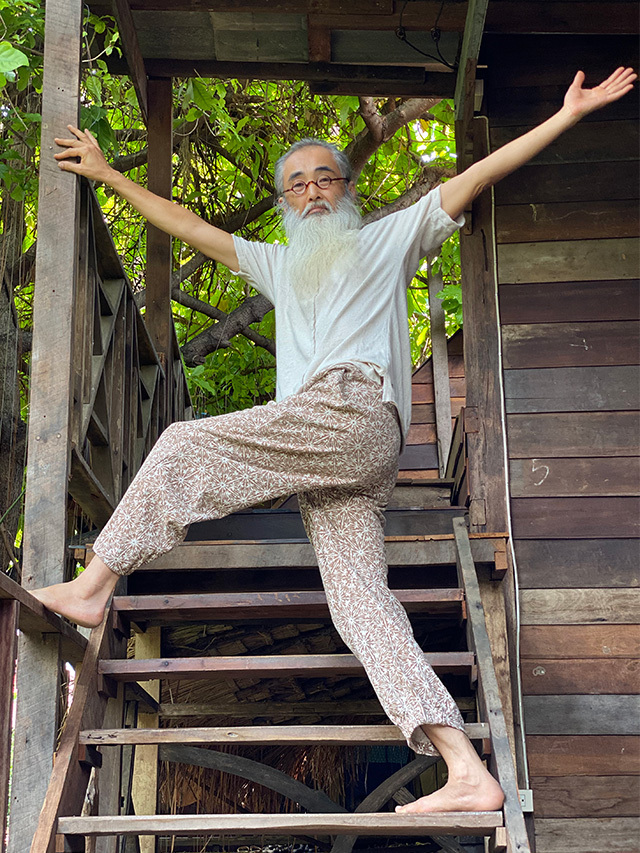 asana ヘンプコットン 厚手 麻柄プリント スウェット パンツ【パヤカ