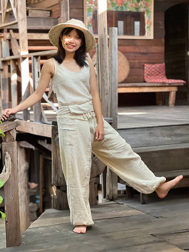 新品 Payaka asana ヘンプ100% フリンジ タイパンツ きなり asana HEMP100% フリンジ タイパンツ・きなり【パヤカ
