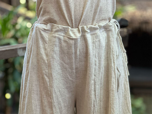 asana HEMP100% 厚手 切り替えし フレアーパンツ・きなり