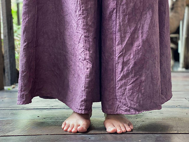 asana HEMP100% 厚手 切り替え フレアーパンツ・草木染め