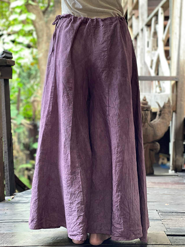 海外ファッションブランド通販サイト【公式】 HEMP100% asana 厚手 フレアーパンツ・草木染め 切り替えし パンツ
