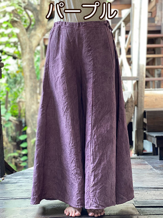 asana ヘンプコットン 厚手 フレアーパンツ●草木染めパープル asana HEMP100% 厚手 切り替えし フレアーパンツ・草木染め