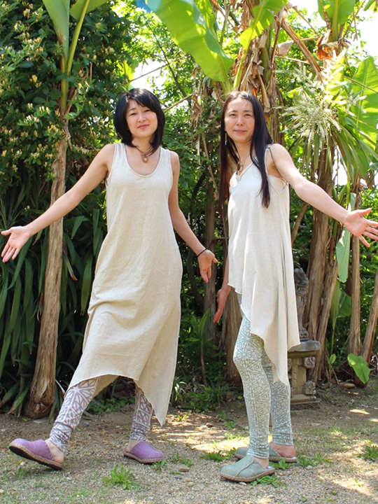 asana ヘンプコットン 麻柄プリント レギンス【パヤカ