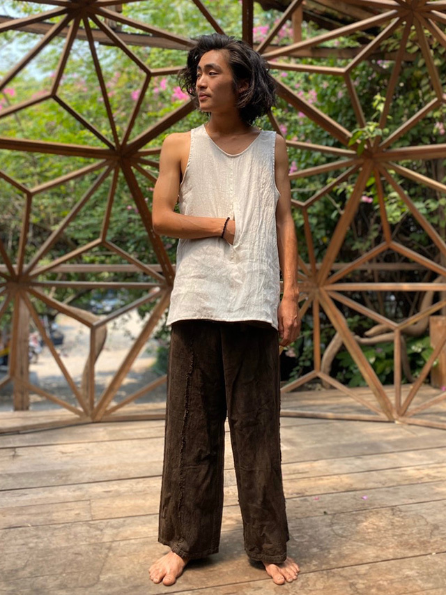 asana HEMP100% テロテロ カットソー●草木染めMインディゴ asana HEMP100% テロテロ フリンジ タイパンツ・草木染め【パヤカ