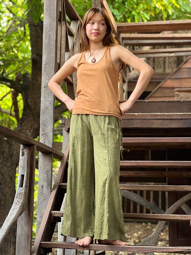 asana ヘンプコットン ヨガパンツ○草木染めカーキ asana ヘンプ  