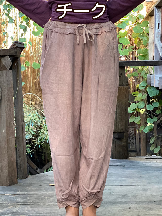 asana ヘンプ100% テロテロゆったりパンツ　チーク 部屋着にも最適 asana HEMP100% テロテロ ゆったり パンツ・草木染め