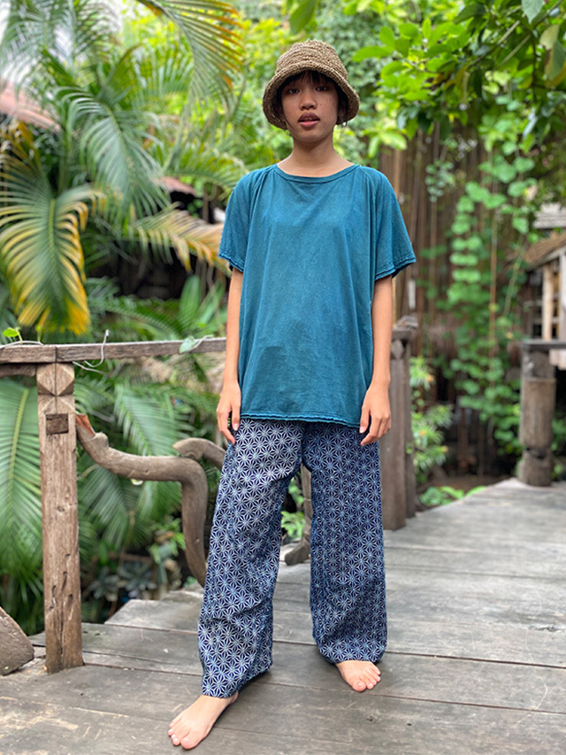 asana HEMP100% & コットン 麻柄プリント タイパンツ【パヤカ