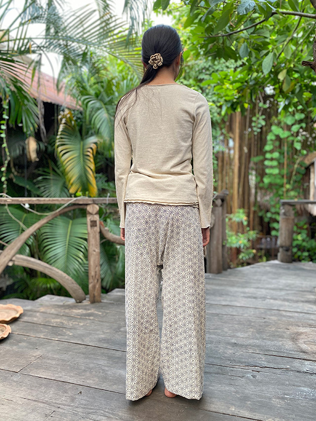 asana HEMP100% & コットン 麻柄プリント タイパンツ【パヤカ