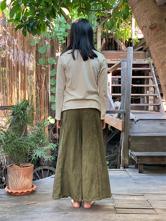 asana HEMP100% 厚手 フリンジ フレアーパンツ・草木染め