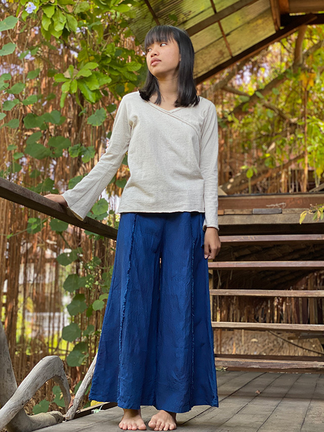 【再入荷！】 asana HEMP100% 厚手 フリンジ フレアーパンツ・草木染め パンツ