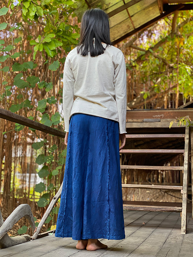 asana HEMP100% 厚手 フリンジ フレアーパンツ・草木染め