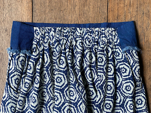 asana HEMP100% ガーゼ ハニカム柄インディゴ抜染 もんぺ パンツ