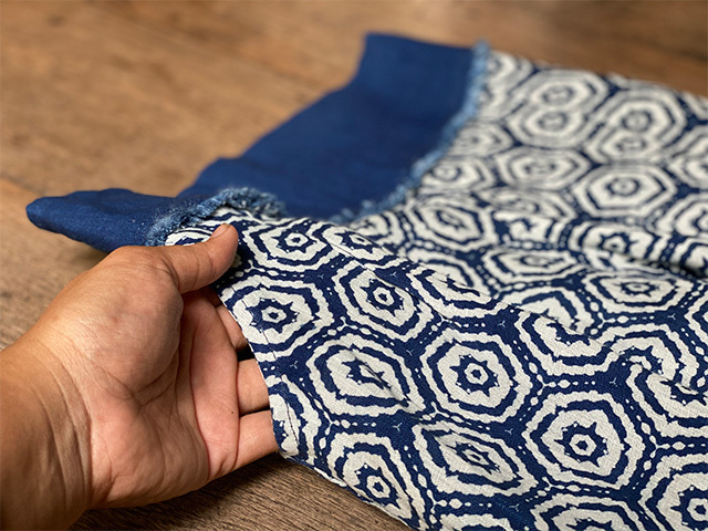 asana HEMP100% ハニカム柄 インディゴ抜染 もんぺパンツ