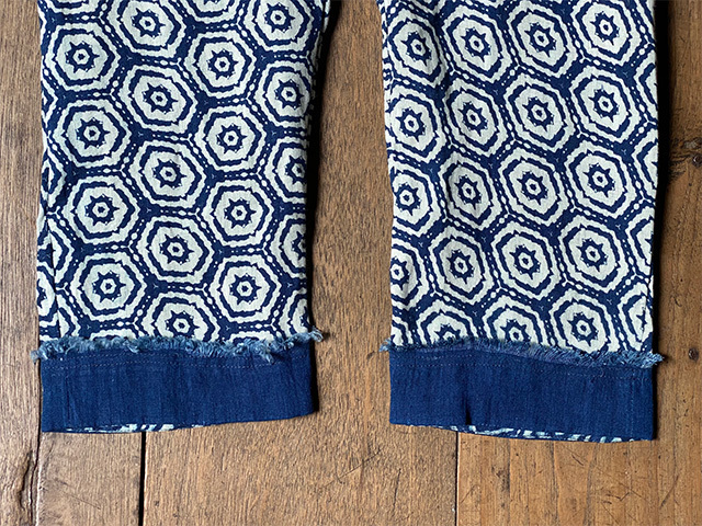 asana HEMP100% ハニカム柄 インディゴ抜染 もんぺパンツ