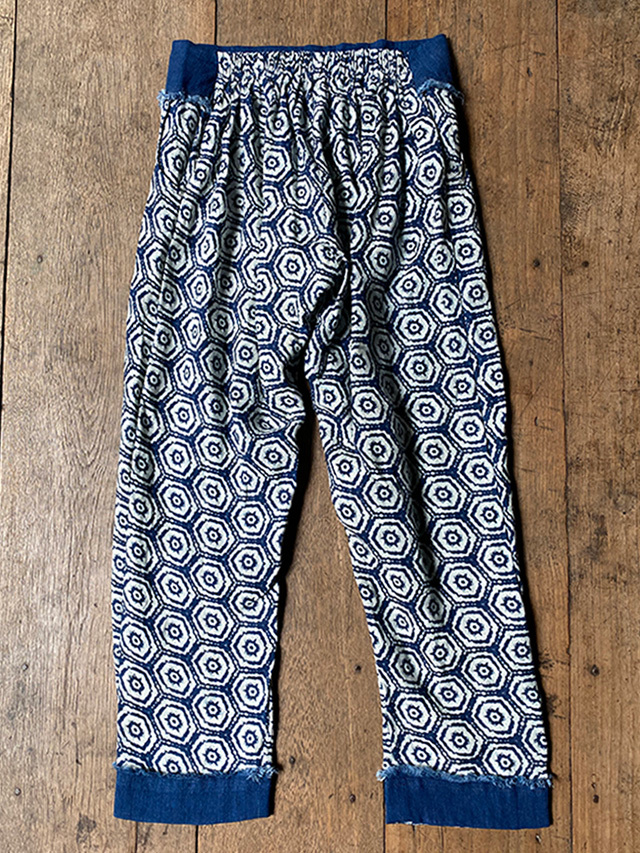 刺し子カラフルもんぺパンツ様 asana HEMP100% ガーゼ ハニカム柄インディゴ抜染 もんぺ パンツ
