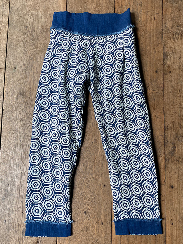 asana HEMP100% ガーゼ ハニカム柄インディゴ抜染 もんぺ パンツ