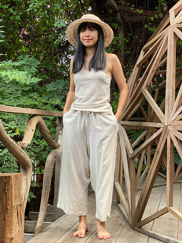 asana HEMP100% デニム風 フリンジ パンツ●きなり asana HEMP100% デニム風 フリンジ パンツ・きなり【パヤカ