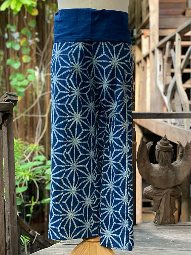 asana HEMP100% 大麻柄 インディゴ抜染 タイパンツ【パヤカ オンライン