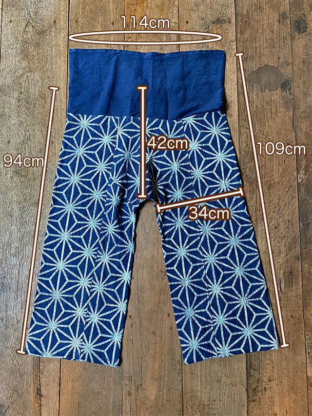 asana HEMP100% 大麻柄 インディゴ抜染 タイパンツ【パヤカ オンライン