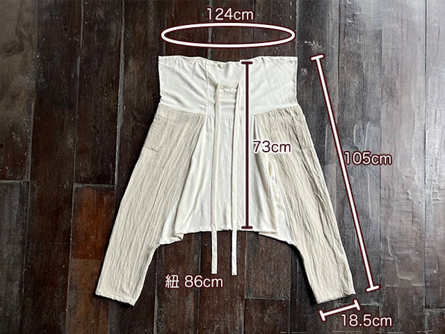 asana HEMP100% 薄手 サルエル タイパンツ・きなり