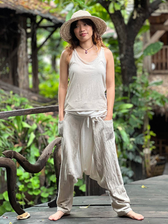 asana HEMP100% 厚手 サルエル タイパンツ・きなり【パヤカ オンライン