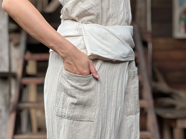 asana HEMP100% 薄手 サルエル タイパンツ・きなり