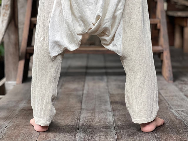 asana HEMP100% 薄手 サルエル タイパンツ・きなり