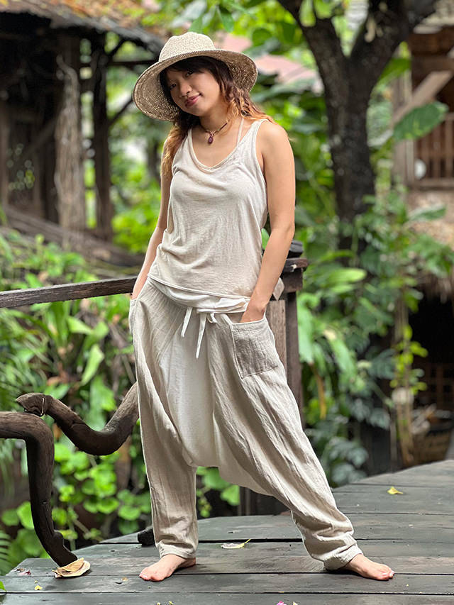 asana HEMP100% 厚手 サルエル タイパンツ・きなり【パヤカ オンライン