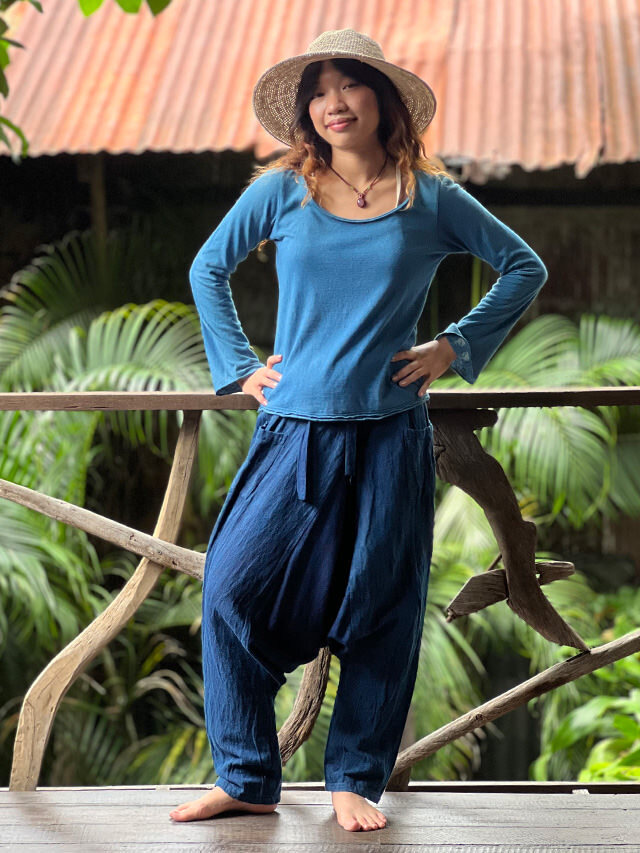 asana HEMP100% 厚手 厚手サルエル タイパンツ・草木染め