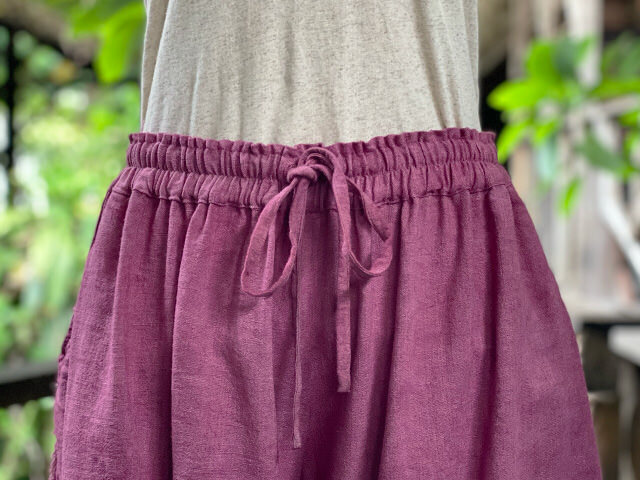 asana HEMP100% テロテロ ギャザー ショート パンツ・草木染め