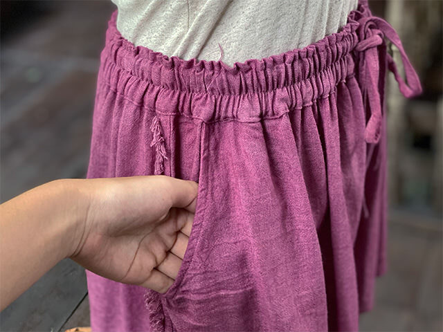 asana HEMP100% テロテロ ギャザー ショート パンツ・草木染め