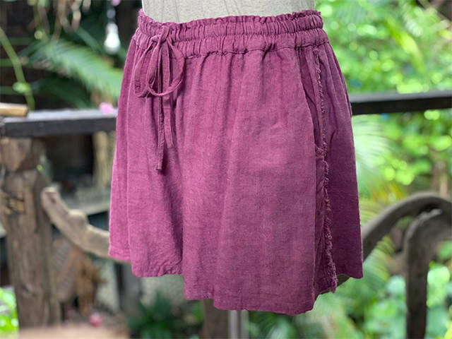 asana HEMP100% テロテロ ギャザー ショート パンツ・草木染め