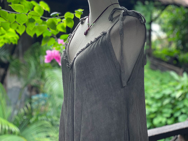 asana HEMP100% テロテロ Vネック オーバーオール・草木染め