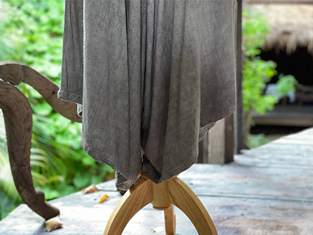 asana HEMP100% テロテロ Vネック オーバーオール・草木染め