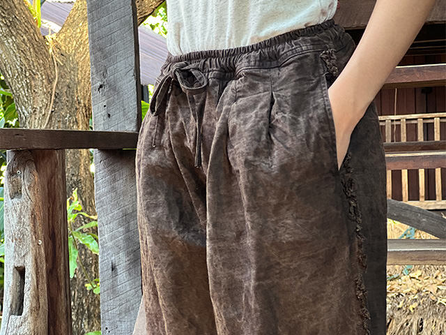 asana HEMP100% デニム風 フリンジ パンツ・草木染め
