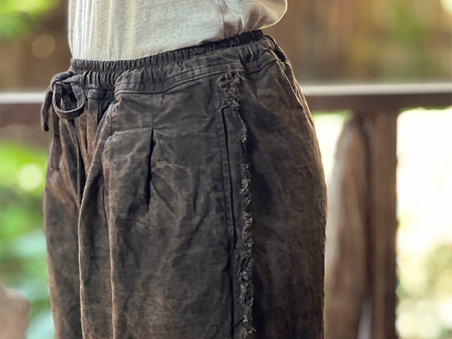 asana HEMP100% デニム風 フリンジ パンツ・草木染め