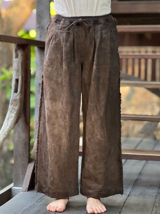 asana HEMP100% デニム風 フリンジ パンツ・草木染め【パヤカ