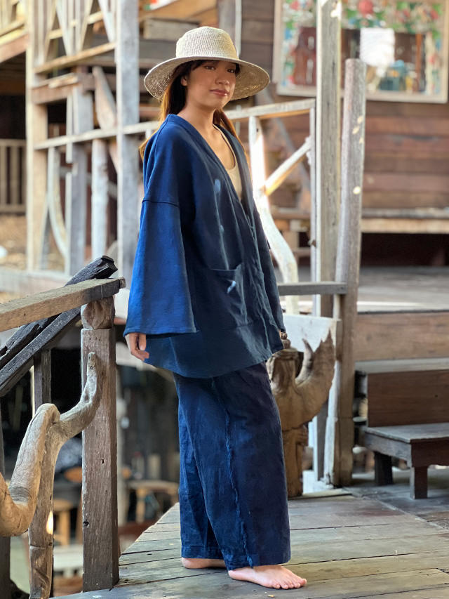 asana HEMP100% デニム風 フリンジ パンツ・草木染め【パヤカ