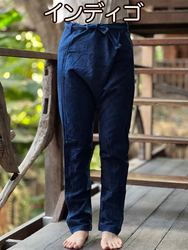 asana HEMP100% デニム風 まつり タイパンツ・草木染め【パヤカ