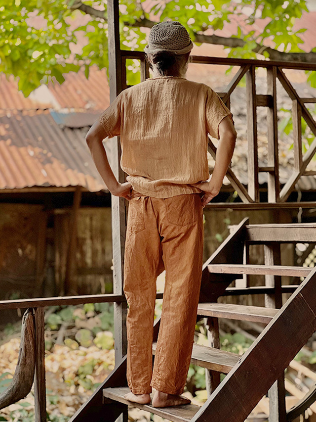 6/9終◆天然素材　草木染【工房野良】タッサーシルク100% パンツ 6/9終◇天然素材 草木染【工房野良】タッサーシルク100% パンツ 6/9終◇
