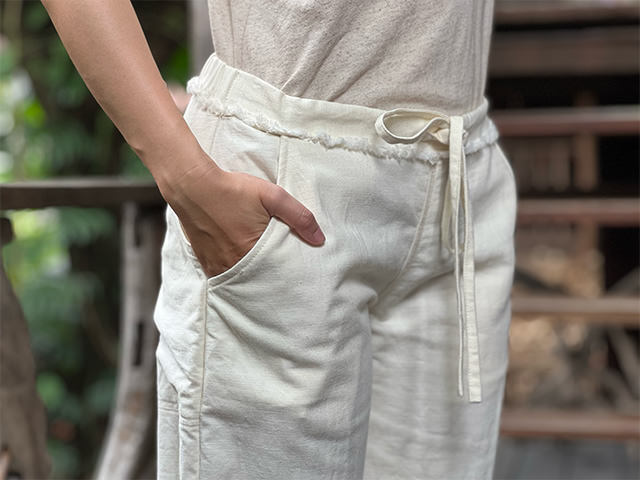 asana HEMP100% デニム風 イージー パンツ・きなり