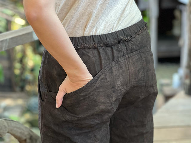 asana HEMP100% デニム風 イージー パンツ・草木染め