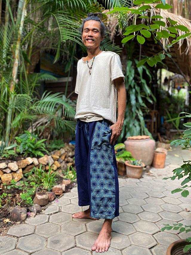 asana 麻柄プリント 民俗パンツ・インディゴ染め 【パヤカ オンライン