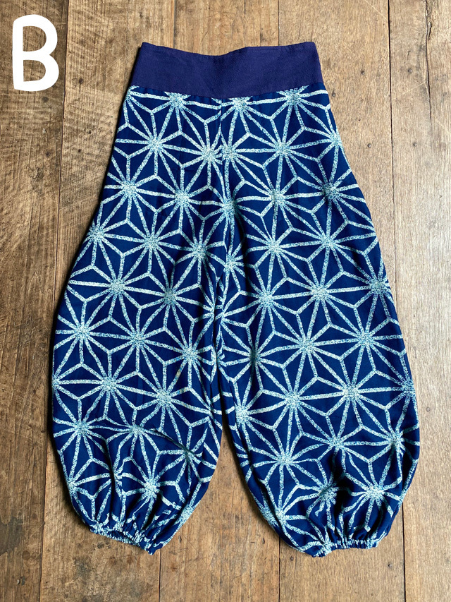 asana 麻柄プリント ダブルガーゼ もんぺ パンツ・インディゴ染め