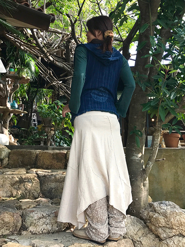 asana ヘンプコットン パッチワーク スカート・きなり【パヤカ