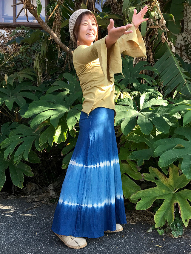 asana ヘンプコットン ロングスカート・草木絞り染め【パヤカ